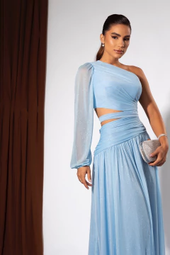 VESTIDO DE FESTA LONGO LISO ABERTURA LATERAL TENDÊNCIA MÁLAGA - loja online
