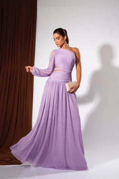VESTIDO DE FESTA LONGO LISO ABERTURA LATERAL TENDÊNCIA MÁLAGA - loja online