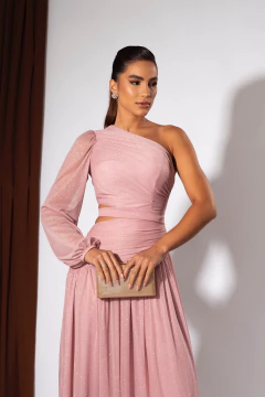 VESTIDO DE FESTA LONGO LISO ABERTURA LATERAL TENDÊNCIA MÁLAGA - Fábrica dos Vestidos