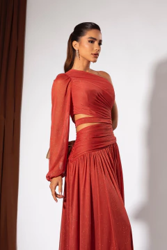 VESTIDO DE FESTA LONGO LISO ABERTURA LATERAL TENDÊNCIA MÁLAGA - loja online