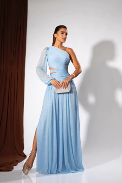VESTIDO DE FESTA LONGO LISO ABERTURA LATERAL TENDÊNCIA MÁLAGA - Fábrica dos Vestidos