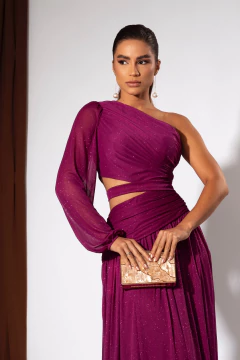 VESTIDO DE FESTA LONGO LISO ABERTURA LATERAL TENDÊNCIA MÁLAGA - Fábrica dos Vestidos
