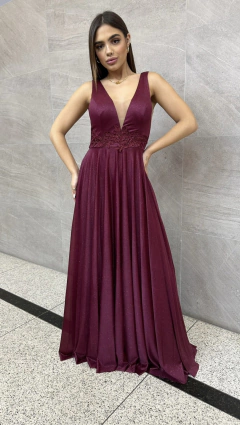 VESTIDO DE FESTA LONGO TULE COM GLITTER COM DECOTE CONTAGEM - comprar online