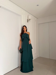 VESTIDO DE FESTA LONGO SAIA EM CAMADAS ALÇA EM STRASS DUBLIN - loja online