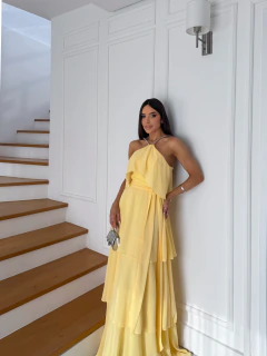 VESTIDO DE FESTA LONGO SAIA EM CAMADAS ALÇA EM STRASS DUBLIN - Fábrica dos Vestidos