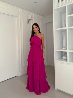 VESTIDO DE FESTA LONGO SAIA EM CAMADAS ALÇA EM STRASS DUBLIN na internet