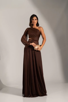 VESTIDO DE FESTA LONGO LISO ABERTURA LATERAL TENDÊNCIA MÁLAGA - Fábrica dos Vestidos