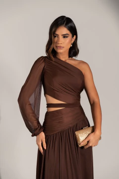 VESTIDO DE FESTA LONGO LISO ABERTURA LATERAL TENDÊNCIA MÁLAGA - loja online