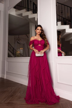 Imagem do VESTIDO DE FESTA LONGO TULE COM BRILHO SAIA CASCATA LAÇO CLEVELAND