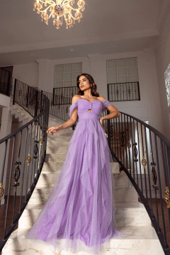 Imagem do VESTIDO DE FESTA LONGO TULE COM BRILHO SAIA CASCATA LAÇO CLEVELAND