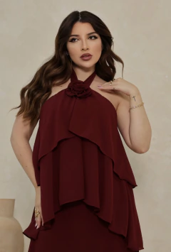 VESTIDO DE FESTA LONGO FASHIONISTA DETALHE EM FLOR SAIA EM CAMADAS CREMONA - loja online