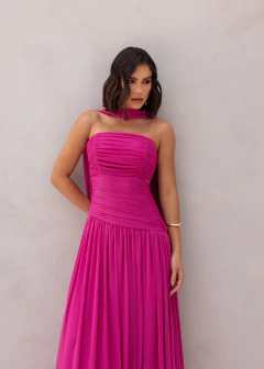 VESTIDO DE FESTA LONGO FRANZIDO FASHIONISTA COM FENDA ROSEVILLE