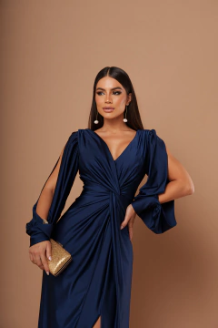 VESTIDO DE FESTA LONGO TENDÊNCIA FASHIONISTA MANGA LONGA MALÁUI - Fábrica dos Vestidos