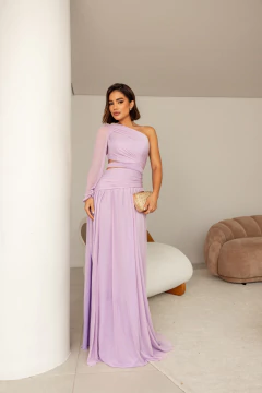VESTIDO DE FESTA LONGO LISO ABERTURA LATERAL TENDÊNCIA MÁLAGA - loja online
