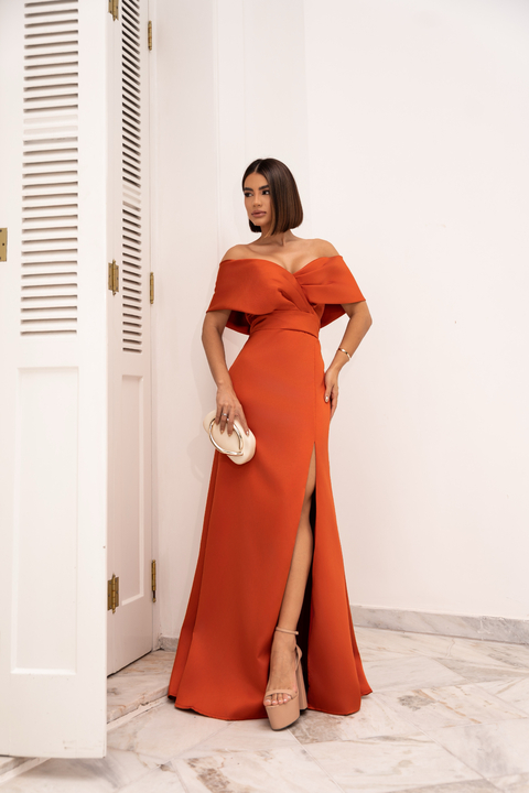 VESTIDO DE FESTA LONGO ZIBELINE OMBRO A OMBRO COM FENDA ALEMANHA - comprar online