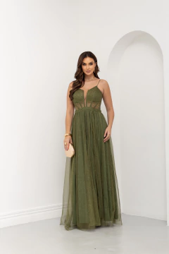 VESTIDO DE FESTA TULE COM BRILHO CORSET COM FENDA VINHEDO - loja online