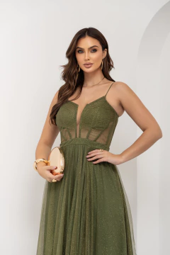 Imagem do VESTIDO DE FESTA TULE COM BRILHO CORSET COM FENDA VINHEDO