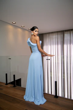 VESTIDO DE FESTA LONGO PLISSADO FASHIONISTA DETALHE NO OMBRO DOHA