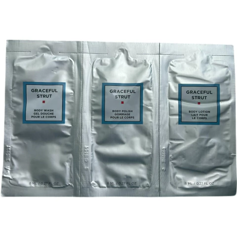 8ml Trio de Sachês Corporais para Banho Body Wash, Body Polish e Body Lotion Graceful Strut European Wax Center