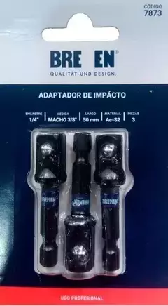 3u Adaptador Taladro Impacto Enc 1/4 Macho 3/8 Bremen 7873 - comprar online