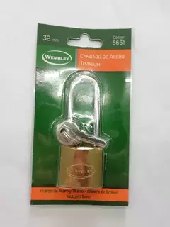 Candado Con 3 Llaves Wembley Titanium Aro Largo 32mm 6651 - comprar online