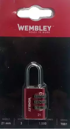 Candado Seguridad Combinación Numérica 21mm Wembley 7881