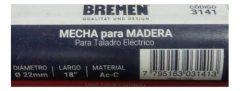 Mecha Madera Helicoidal Larga 22mm Largo 18 PuLG Bremen 3141 - comprar online