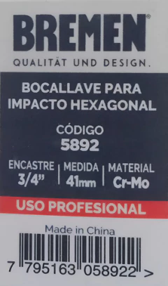 Llave Tubo Alto Impacto Hex 41mm Enc 3/4 PuLG Bremen 5892