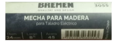 Mecha Madera Helicoidal Larga 24mm Largo 8 PuLG Bremen 3055 - comprar online