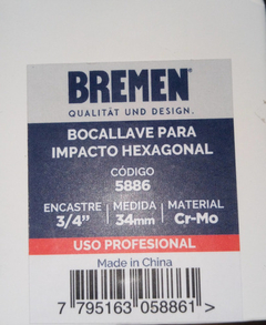 Llave Tubo Alto Impacto Hex 34mm Enc 3/4 PuLG Bremen 5886 - Herramientas Dali