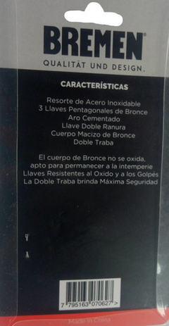Candado De Bronce Aro Largo 50 Mm Bremen 7062 - Herramientas Dali