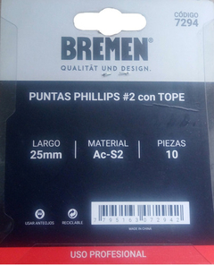 Puntas Atornillador Ph2 Con Tope Durlock Bremen X 10 U 7294 - tienda online