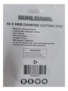 Disco Diamantado Trf 40mm X 2mm Vastago 6mm Ruhlmann Granito