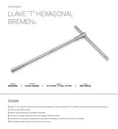 Llave T Larga Bremen 19mm Hexagonal 30cm Mango Deslizable en internet