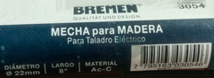 Mecha Madera Helicoidal Larga 22mm Largo 8 PuLG Bremen 3054 - comprar online