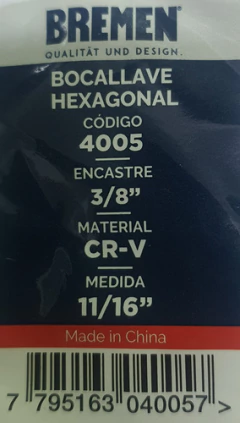 Imagen de Tubo Bocallave Bremen Hexagonal 11/16 Encastre 3/8 4005