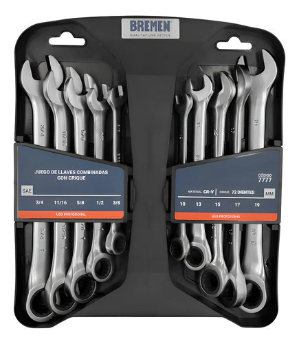 Juego Llaves Combinadas Bremen 7777 Crique 10 Piezas Milimetricas Y Pulgadas