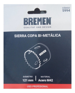 Mecha Copa Madera Metal Plastico Bremen 121 Mm Bimetal 5994 - Herramientas Dali