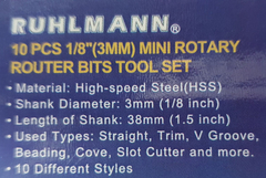Imagen de Juego Mini Fresas Minitorno Ruhlmann 10 Pzas Enc 1/8 Router