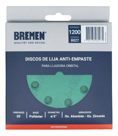 Disco Lija 5 125mm G1200 X20 Roto Orbital Abrojo Bremen 8027