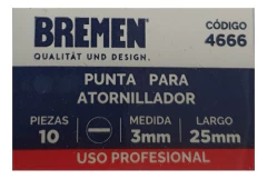Imagen de 1 Punta Atornillador Plana Bremen 3mm 25mm Enc 1/4 4666