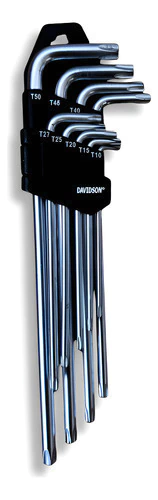 Juego 9 Llaves Largas Tamper Torx Estrella 5 Puntas Davidson