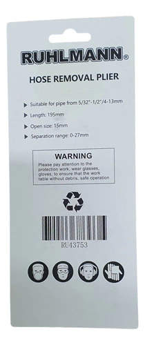 Imagen de Pinza Desconexion Acoples Manguera 20cm Ruhlmann Ru43753