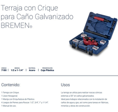 Terraja Manual C/ Crique Bremen 1/2 A 1 1/4 Galvanizado 7180 - Herramientas Dali