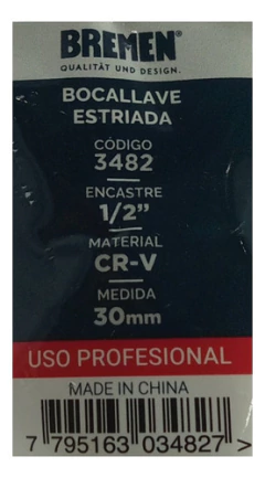 3482 Llave Tubo Bremen 30 Mm Enc 1/2 Estriado Corto - tienda online