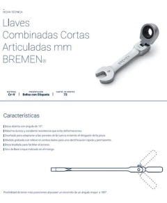 Llave Combinada Crique Bremen Corta Articulada 14mm 6257 - comprar online