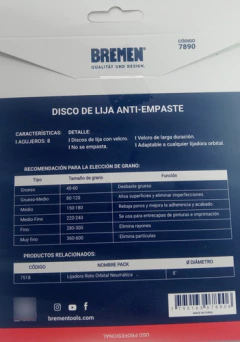 Juego De 5 Discos Lija Orbital 5 Pulgadas G 120 Bremen 7890 - tienda online