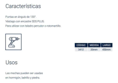 Imagen de Mecha Broca Widia Sds Plus Hormigon 20 X 450mm Bremen 3412