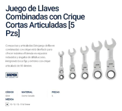 Set 5 Llaves Combinadas Bremen Cortas Crique Art 10mm A 19mm - tienda online