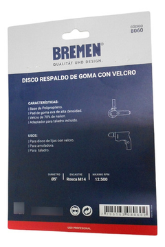 Imagen de Disco Respaldo Goma C/ Velcro 125mm C/adaptador Bremen 8060